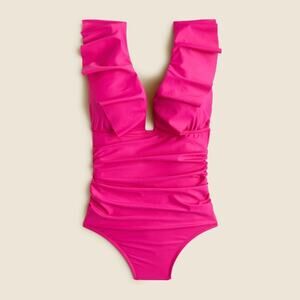 NWT J. CREW Ruched Ruffle One Piece Swimsuit Girly Coquette Preppy Size 12 L